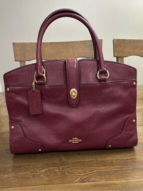 Coach Mercer 30 Satchel in Burgundy Pebbled Leather